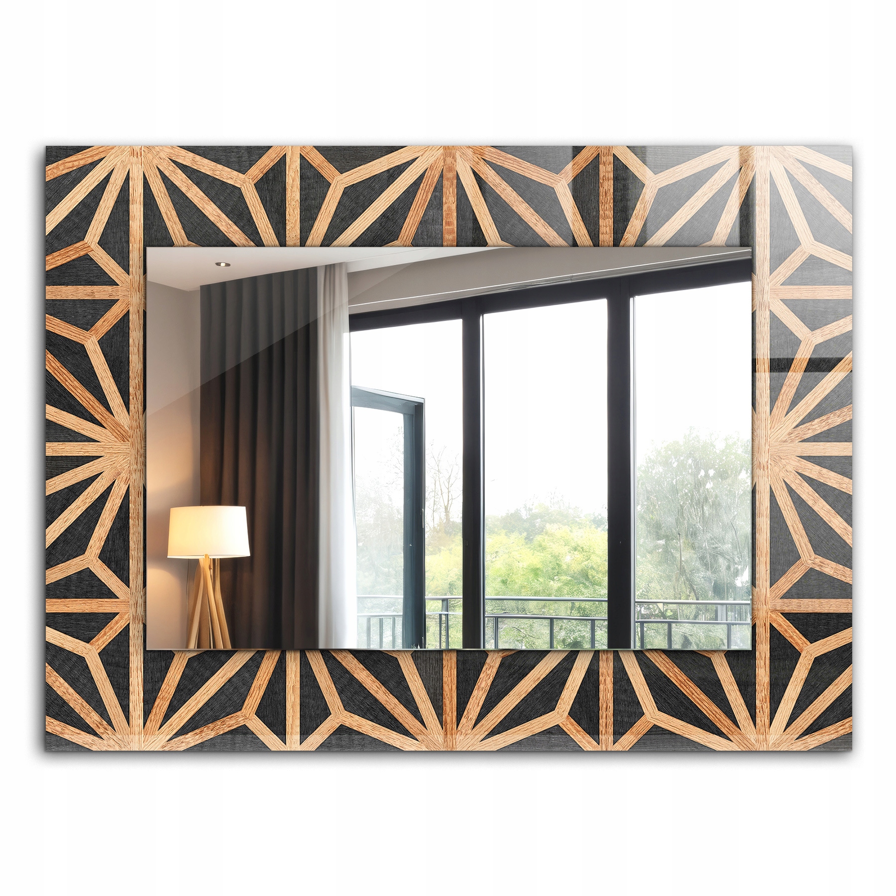 Stylové Zrcadlo Glamour Moderní loft 80x60 cm Dřevěný geometrický vzor