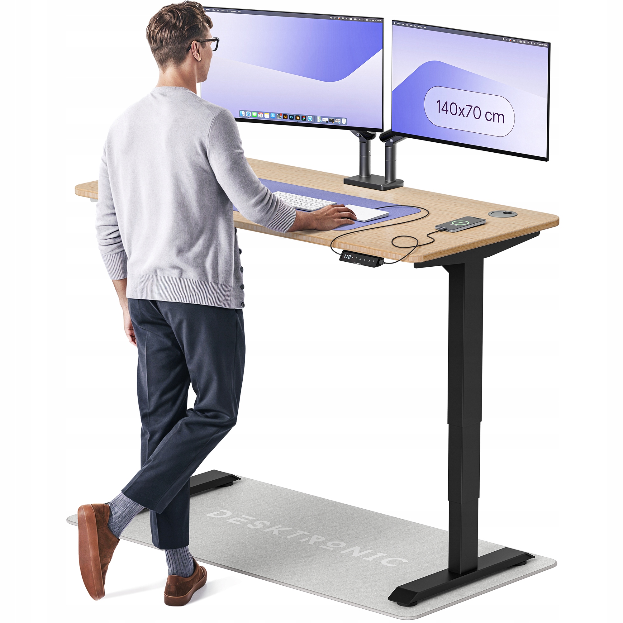 Biurko z elektryczną regulacją wysokości HomePro 140x70 cm Bambus/Czarny