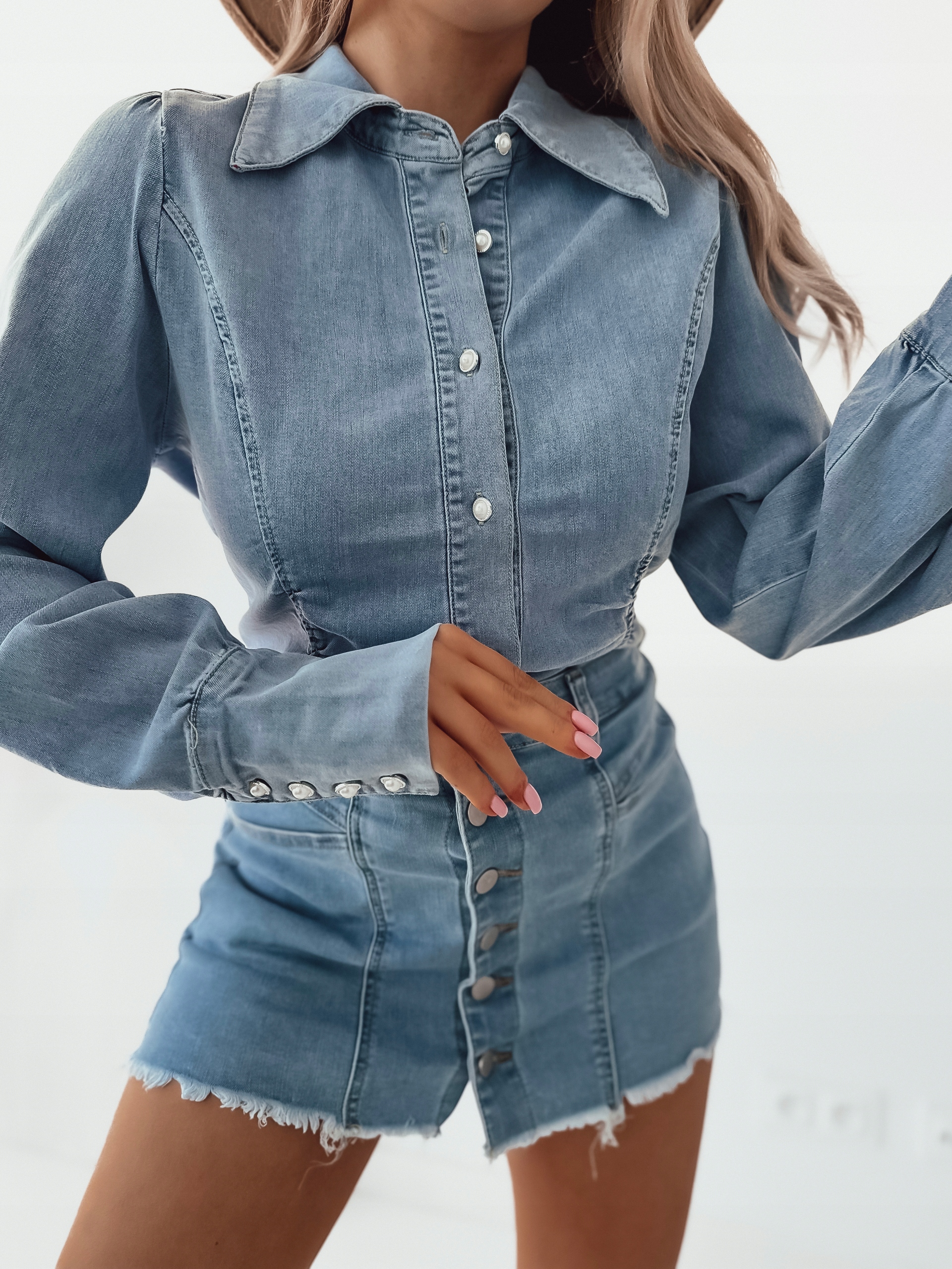 Koszula Damska Jeansowa taliowana elastyczna ozdobne guziki XL Rozmiar XL