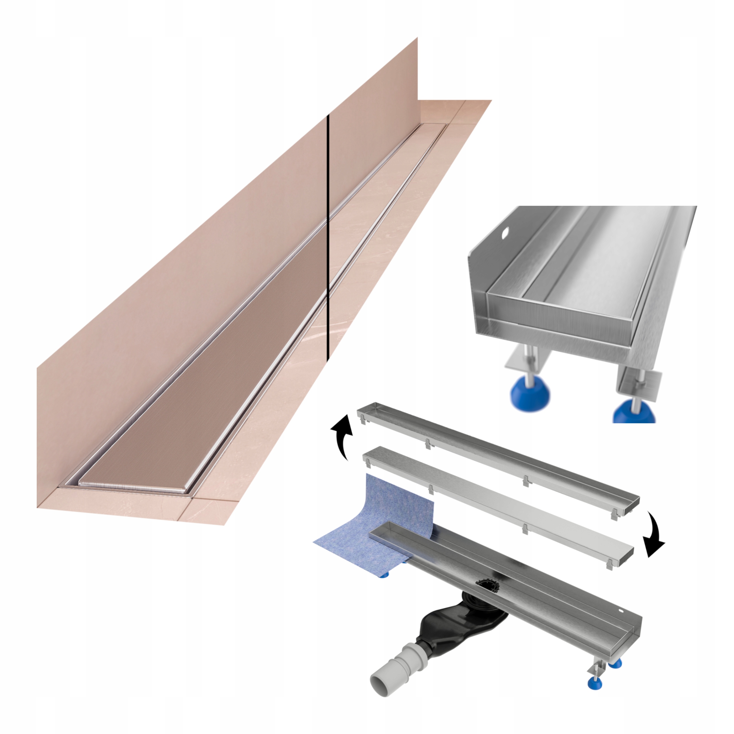 Odtoková stena 90 cm otočná oceľová pod dosku nízka Waterway komplet
