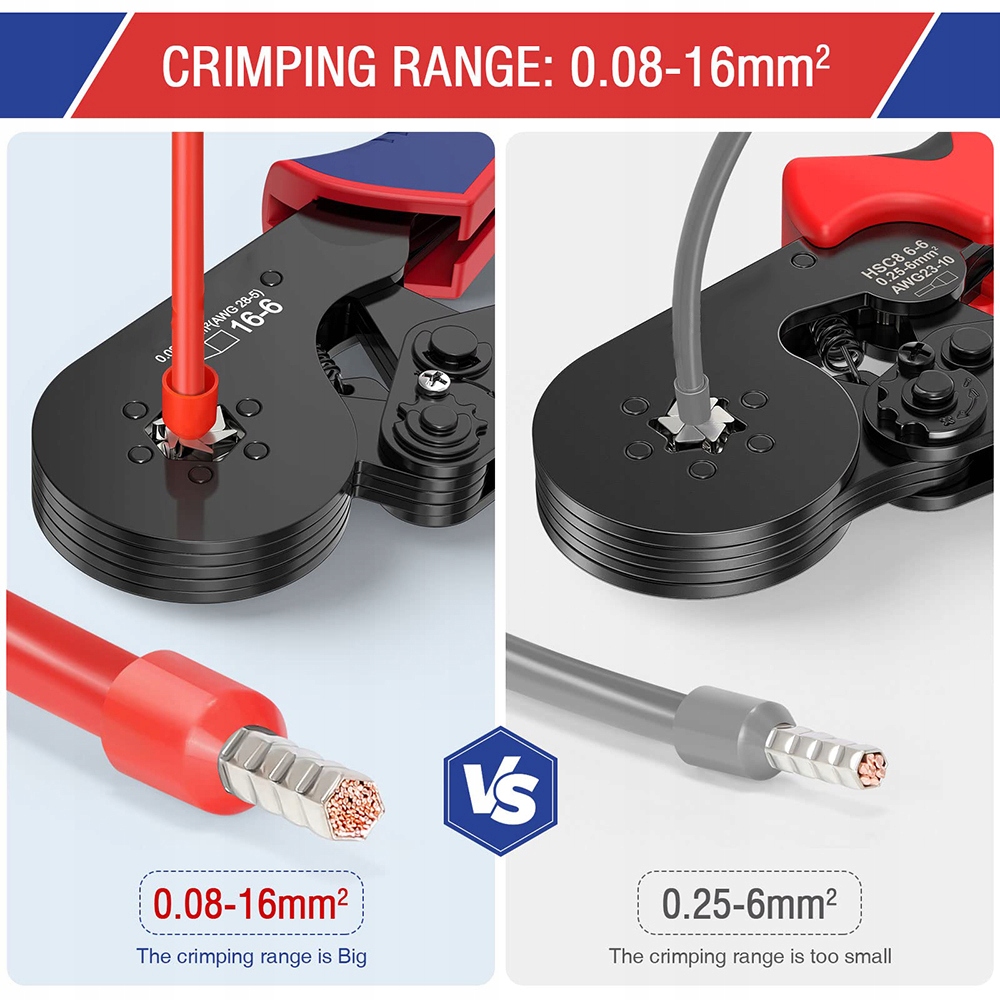 PRASKA ZACISKARKA DO TULEJEK Narzędzie do zaciskania 0.08-16mm²+ 1200 szt. Kolor czerwony