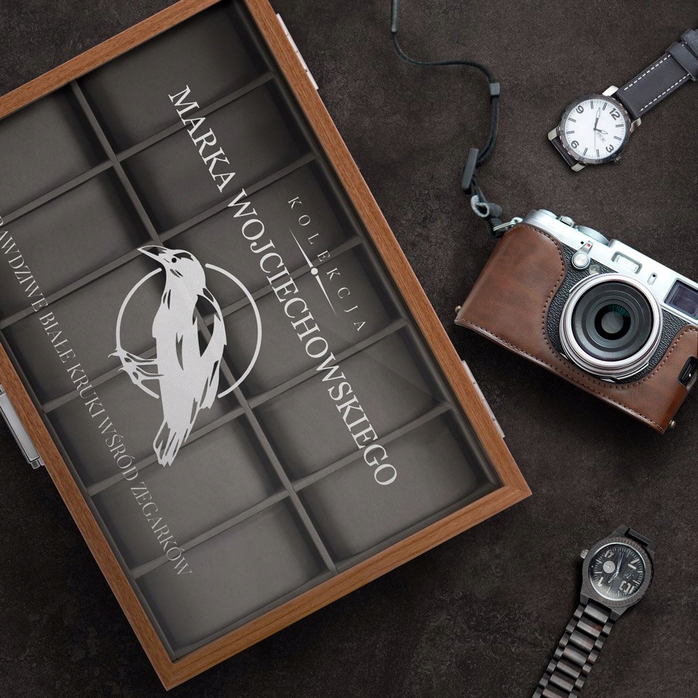 SZKATUŁKA NA ZEGARKI ORGANIZER PUDEŁKO ETUI Z GRAWEREM 12 szt + GRATIS Kod producenta PREZENT DLA NIEJ, NIEGO, DLA KOLEKCJONERA