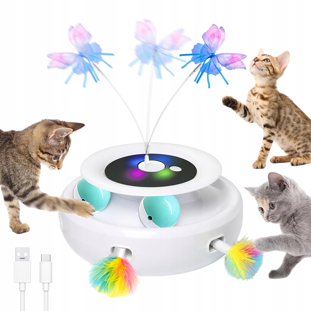 Zabawka Dla Kota Interaktywna 3W1 Motyle Pióra Piłki Funkcja Timera