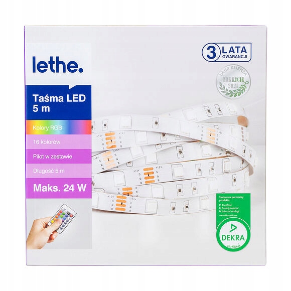 TAŚMA LED 5m RGB KOLOROWA + PILOT 16 kolorów lethe 24W 4 TRYBY Kod producenta 5609288255994