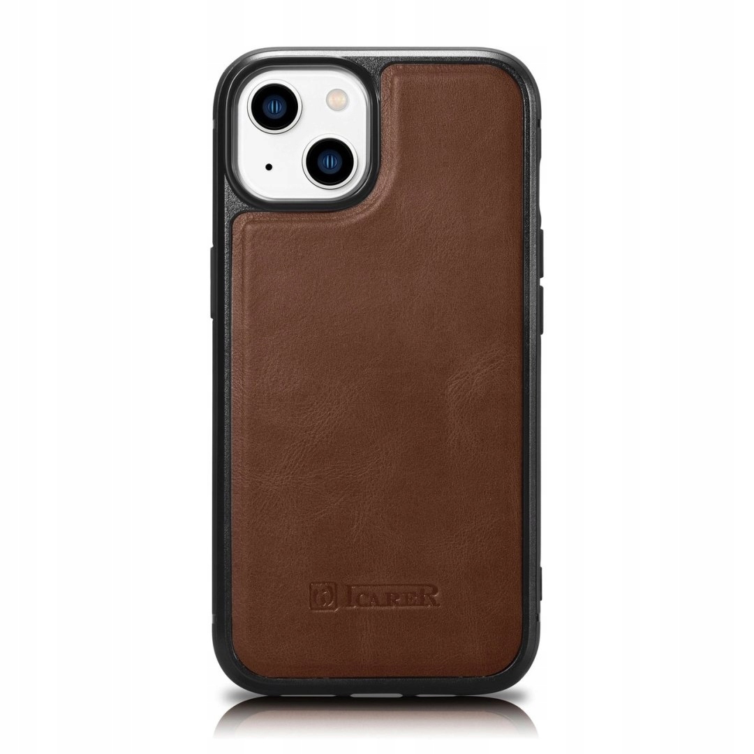 ICarer Leather Oil Wax etui pokryte naturalną skórą do iPhone 14 Plus (komp