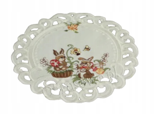 

Serwetka Wielkanoc Zające Haftowana Koło 30cm