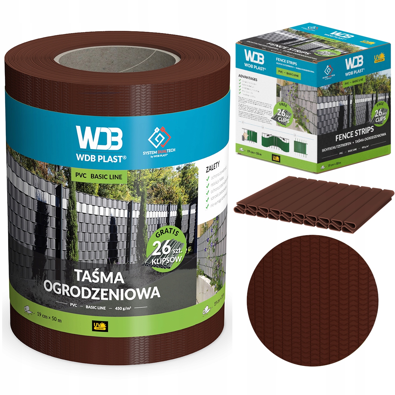 Taśma Ogrodzeniowa Brązowa 19cm 50m Osłona Na Ogrodzenia Panelowe Płot Uv+