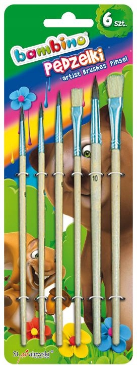 ZESTAW PĘDZLI PĘDZELKI SZKOLNE BAMBINO 6 SZT Bohater brak