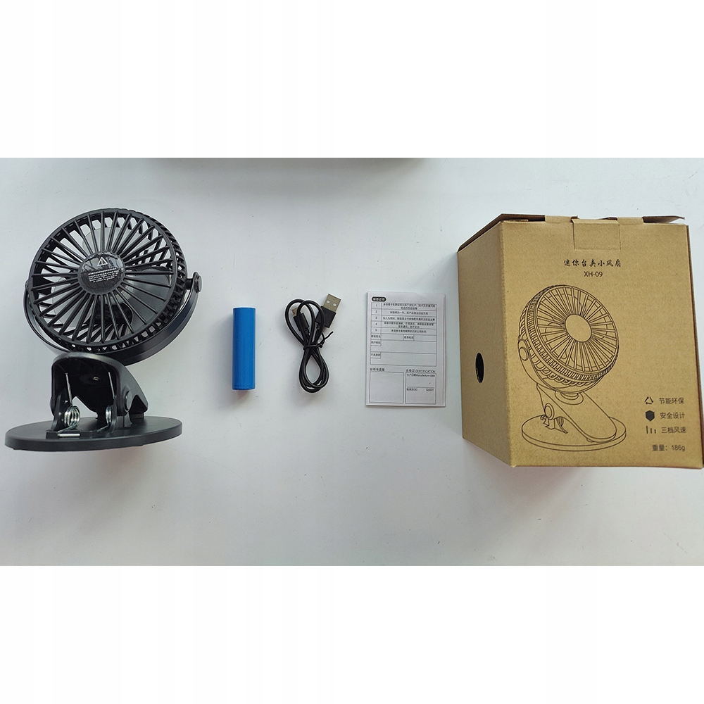 WENTYLATOR CLIP Z AKUMULATOREM, MAŁY PRZENOŚNY WENTYLATOR STOŁOWY NA BATERIE ZASILANIE USB Liczba trybów prędkości 3