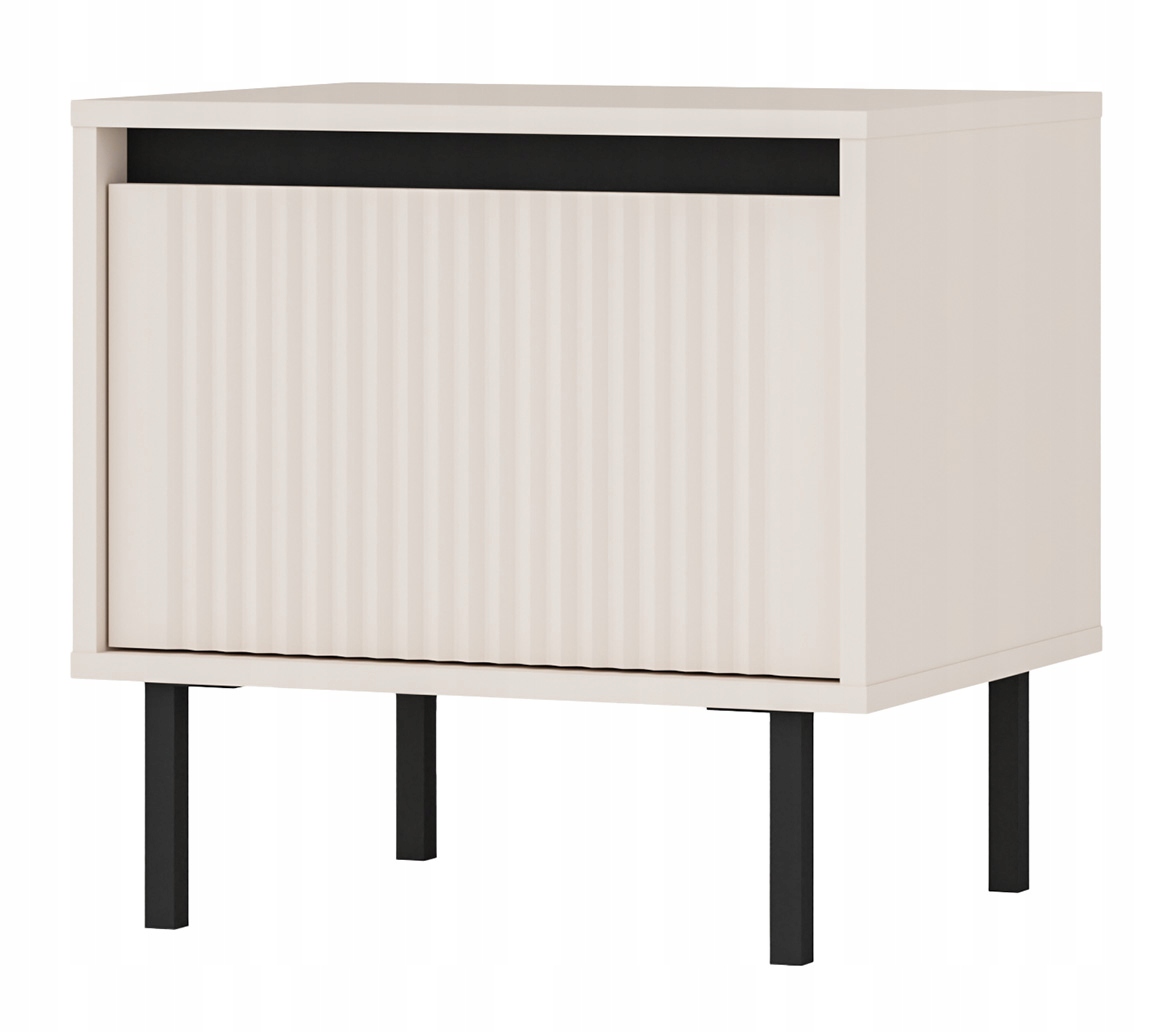 Noční stolek s zásuvkou a rýhovaným čelem 52 cm, písková béžová barva