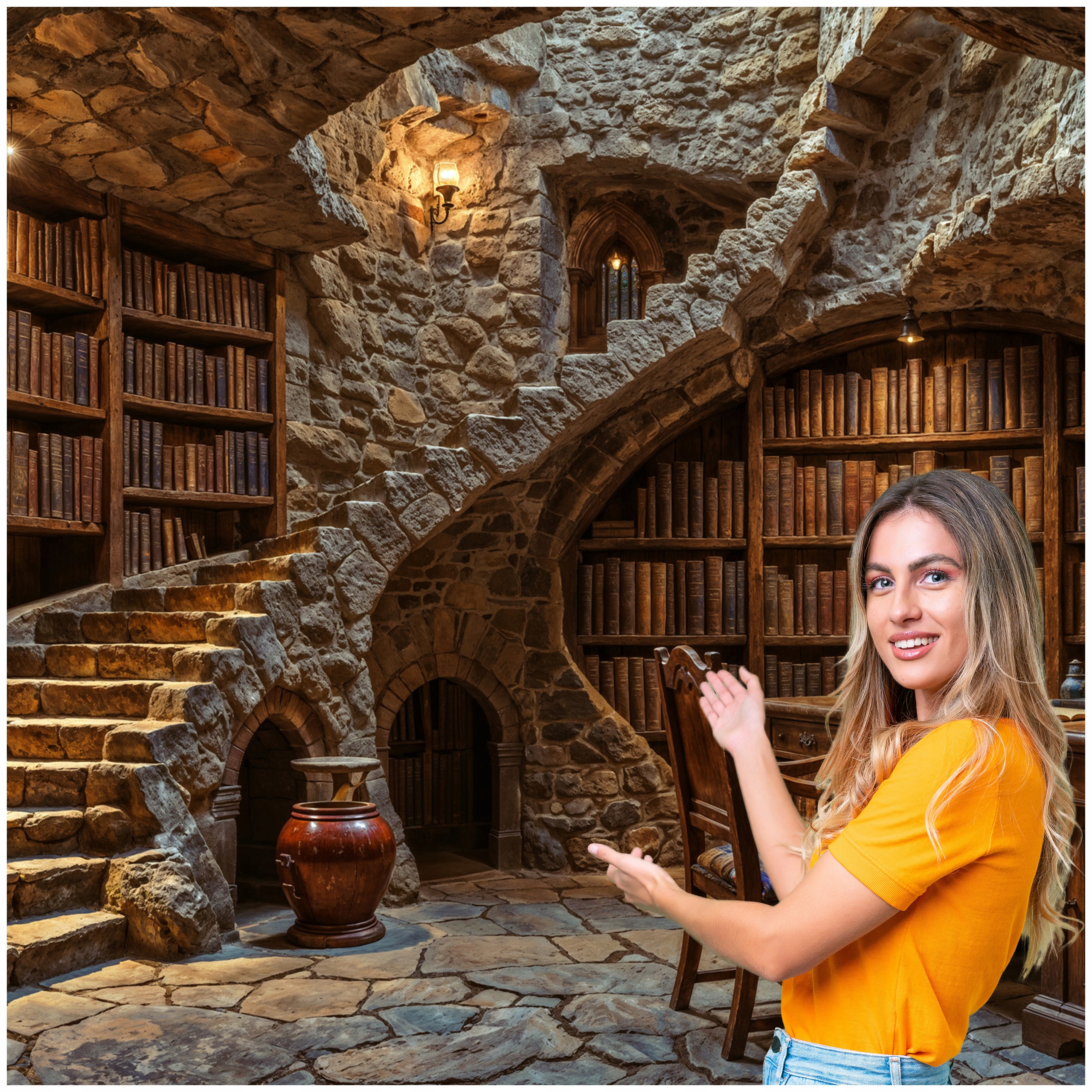 Fototapeta 3D Tunel Chodba Jaskyňa Knihy 490x260 TUN15W