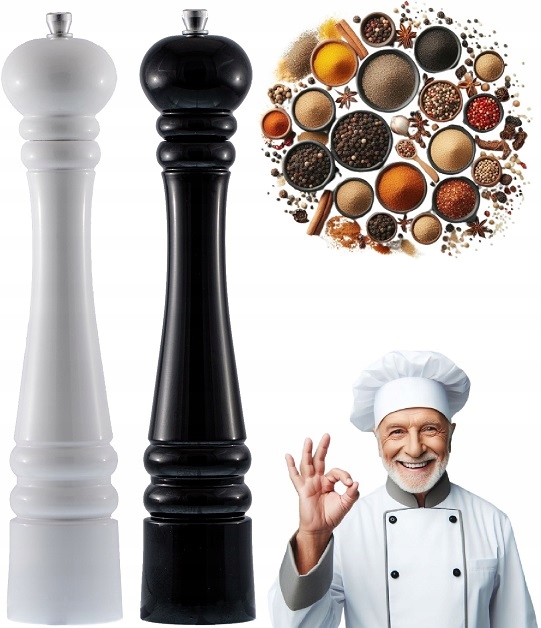 Ruční Mlýnky Na Sůl A Pepř, Dřevěné, 32 CM, Lakované, Sada