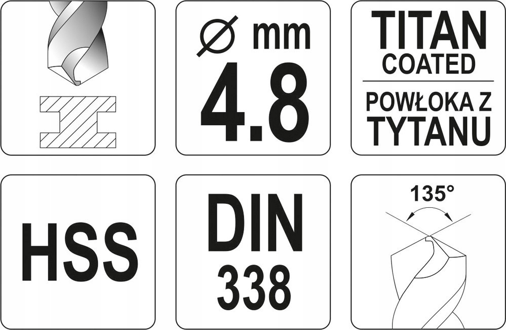 WIERTŁO DO METALU HSS-TiN 4,8 MM YT-44645 YATO Kod producenta YT-44645