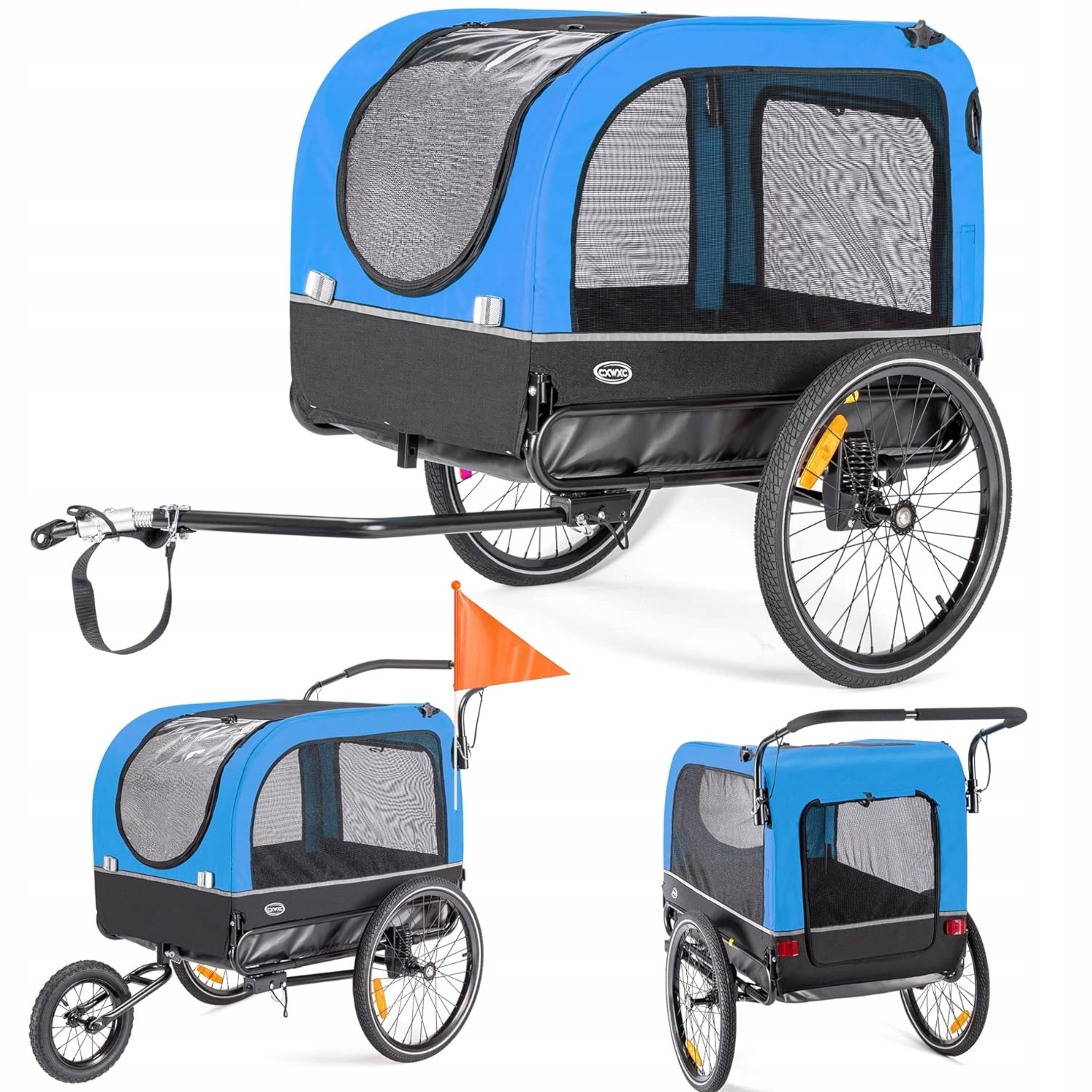Cxwxc Przyczepa rowerowa dla psów 2 w 1 niebieska