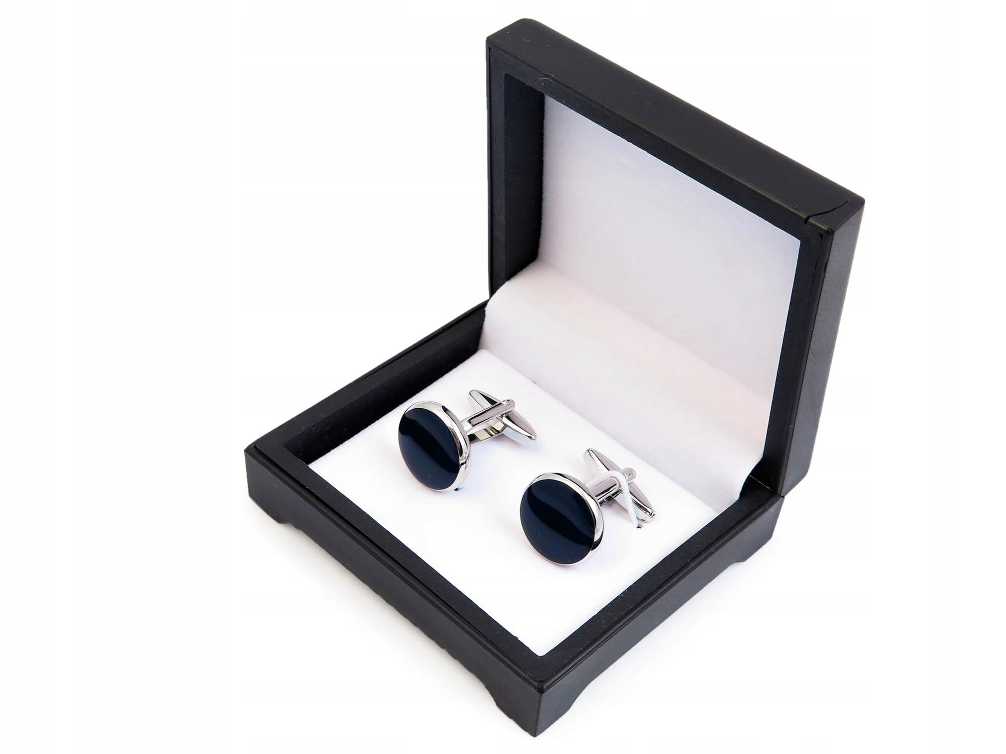 Srebrne spinki smokingowe granatowe oczko N102