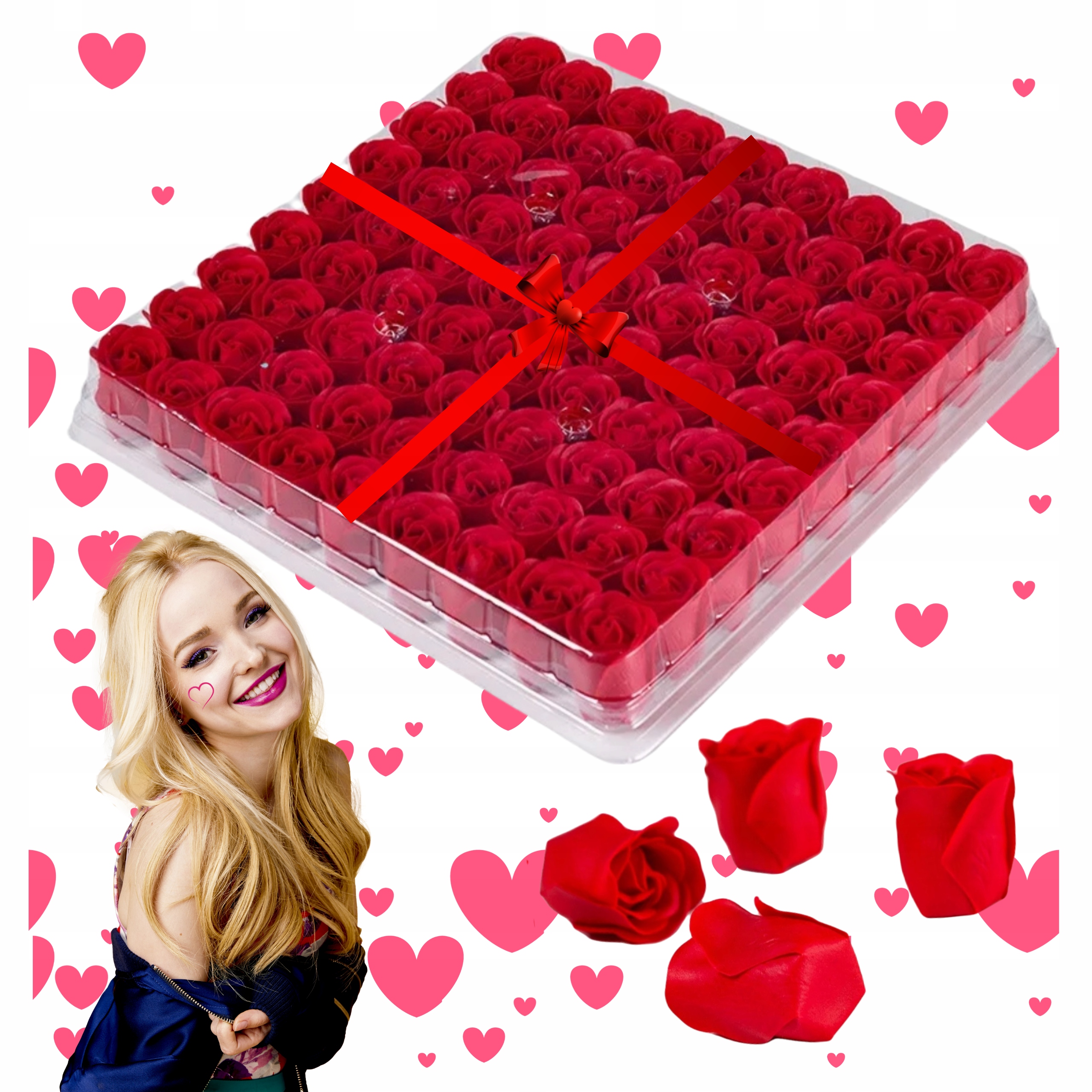 Róże Mydlane 81szt FlowerBox Pachnące Czerwone Prezent dla Kobiet Kwiaty
