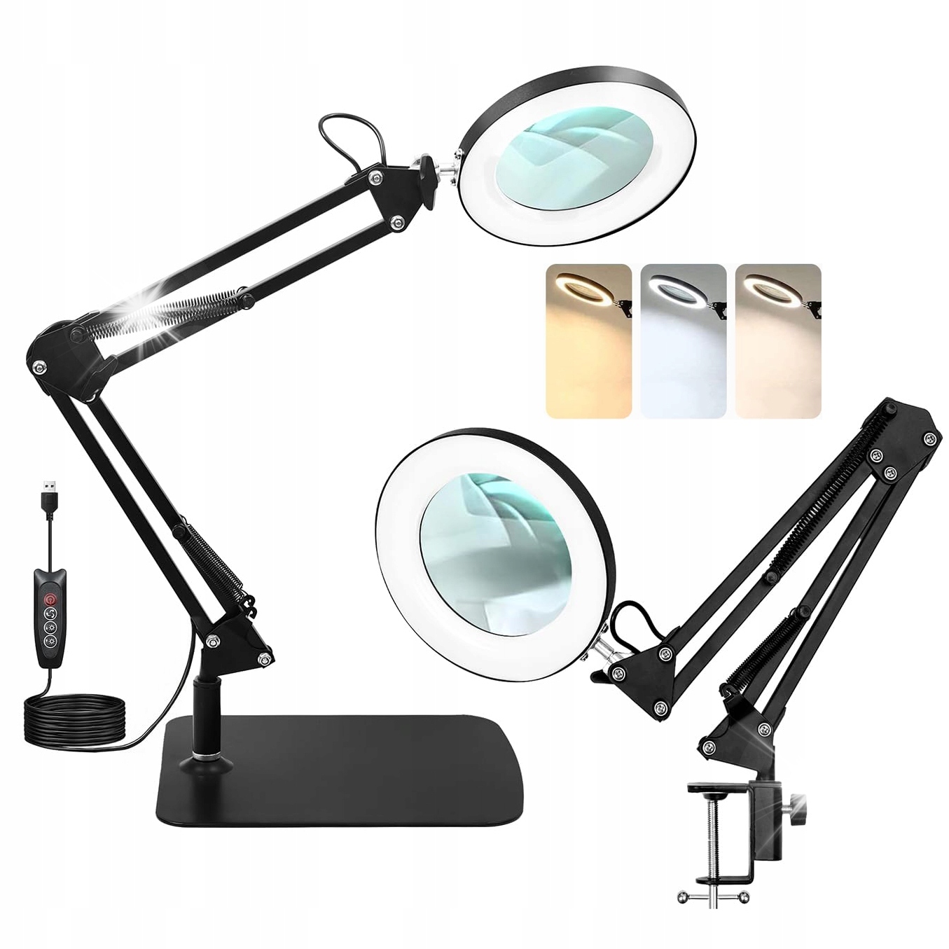 LAMPA Z LUPĄ KOSMETYCZNA SZKŁO POWIĘKSZAJĄCE LAMPKA BIURKOWA KREŚLARSKA 3X