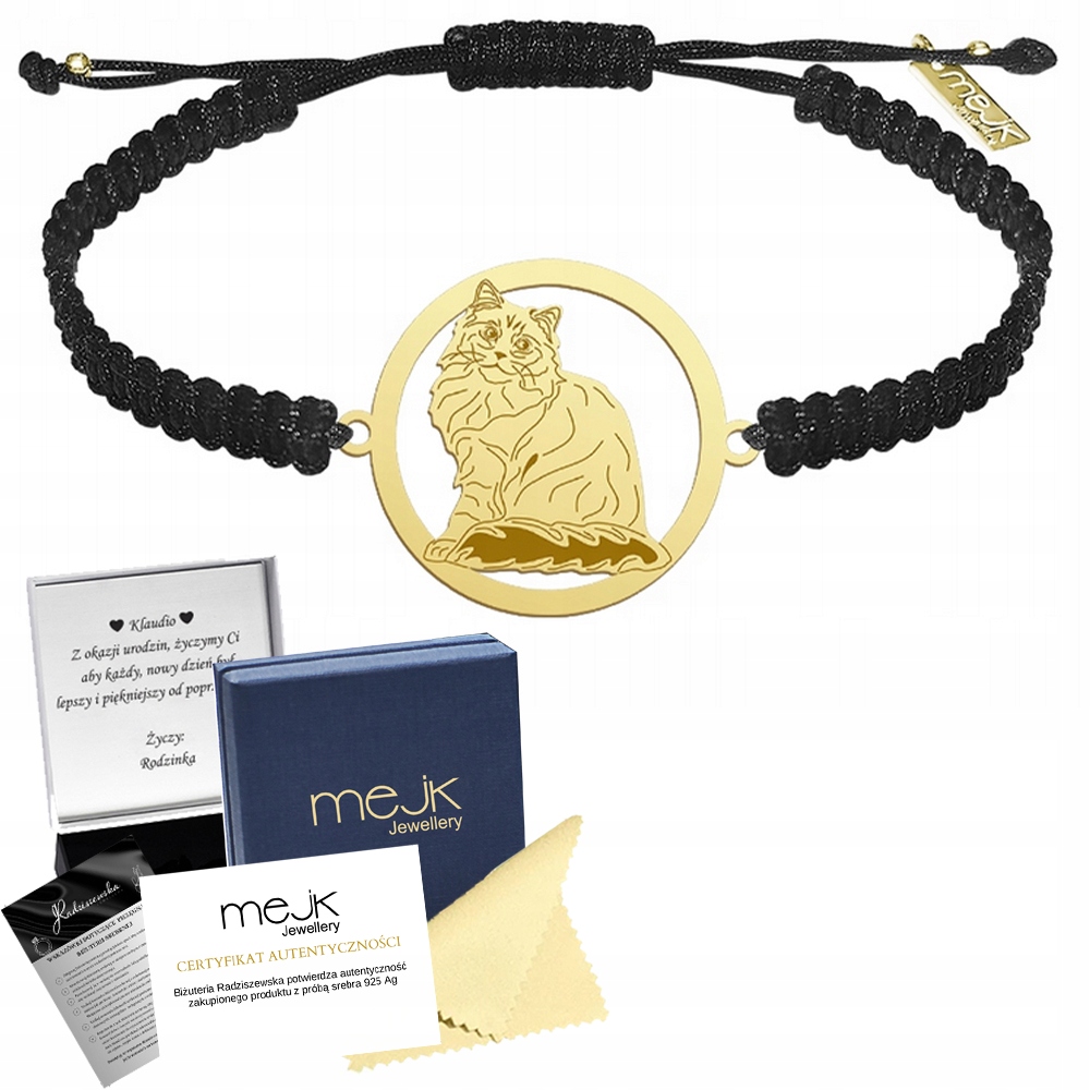 Zlatý náramek se sibiřskou kočkou 925 Makramé Dárek Šperky Gravírování