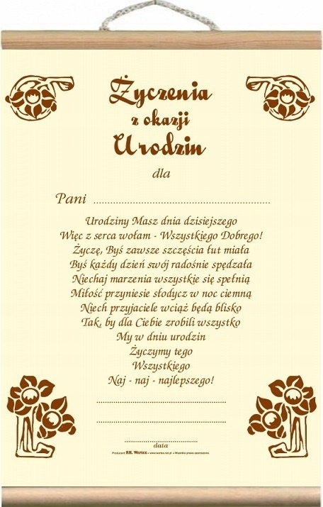 

Dyplom życzenia Pani prezent Urodziny uniwersalny