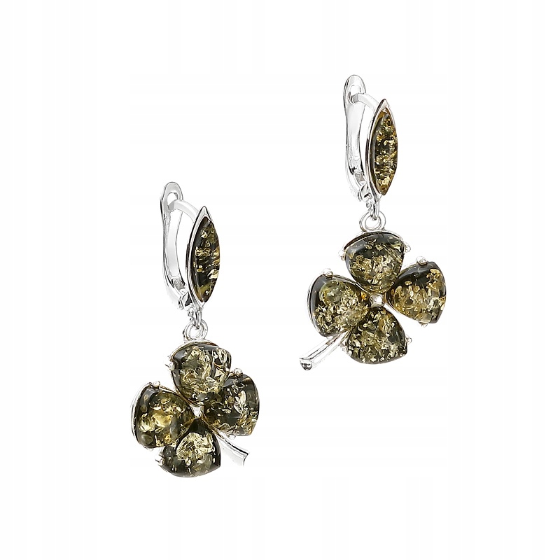 Jetel Stříbrné Náušnice Zelený Jantar