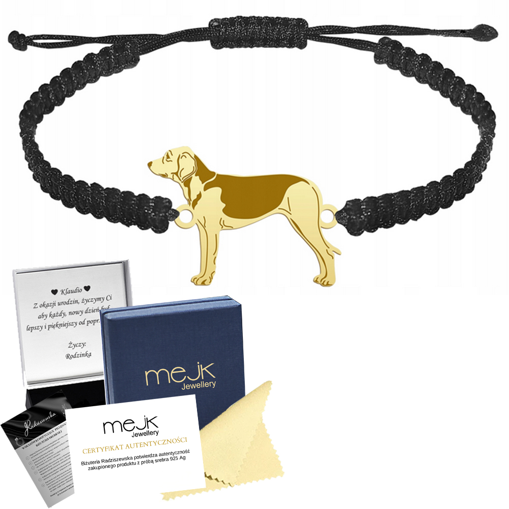 Zlatý náramek se psem Ogar Polský 925 Makramé Šperky Dárek Gravírování