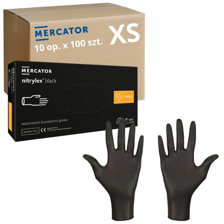 Levně Rukavice Černé Mercator Nitrylex Black Aql 1.5 r. Xs 10 balení x 100 Ks