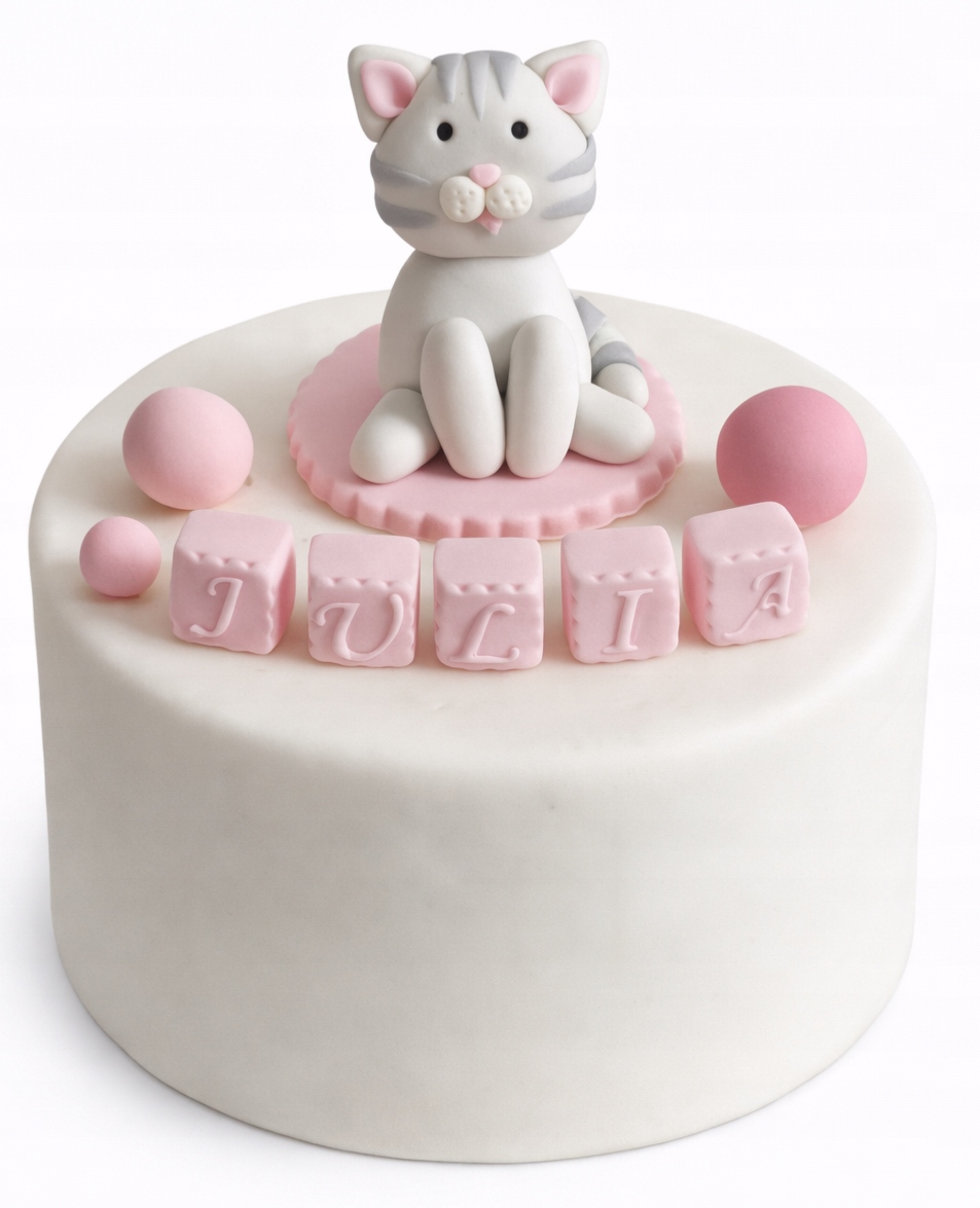 Levně Sada cukrových figurek Kočička, jméno, koule – dekorace na dort