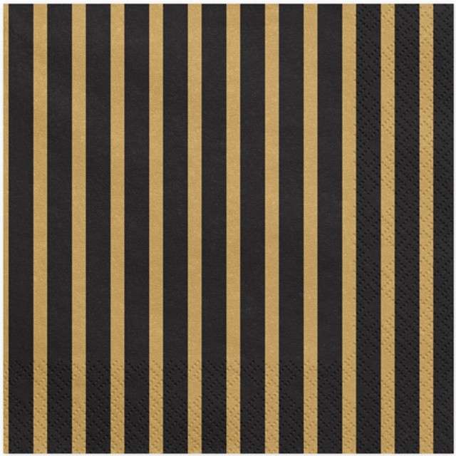 SERWETKI czarne w ZŁOTE PASKI kreski 33cm 20 szt