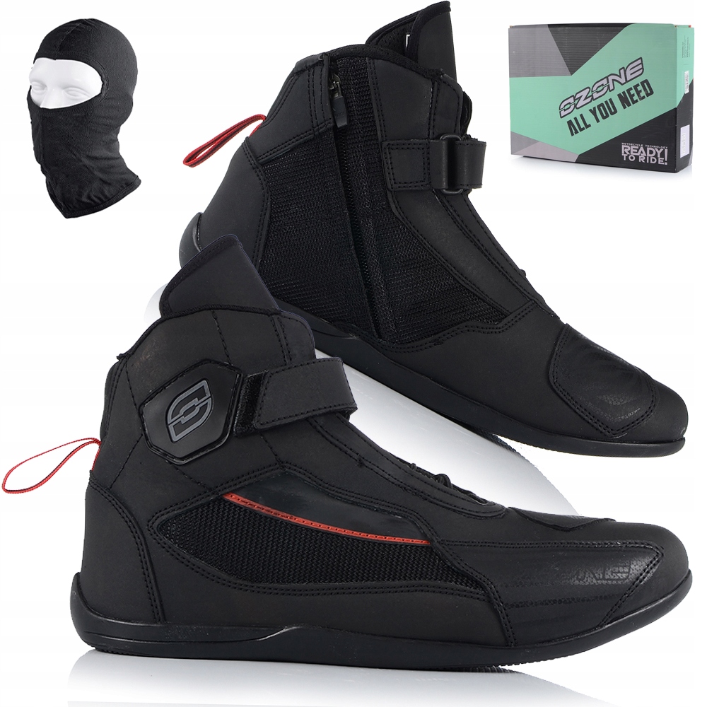 BUTY MOTOCYKLOWE MĘSKIE OZONE LETNIE KRÓTKIE SKÓRZANE MESH CZARNE