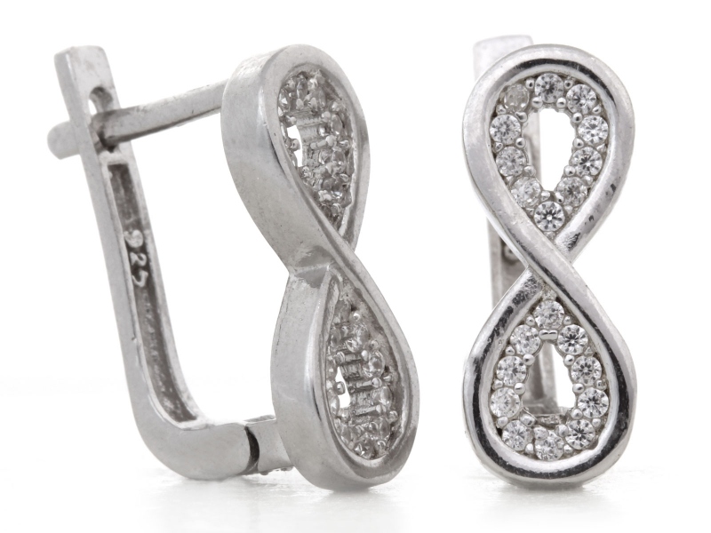 Stříbrné náušnice 925 anglické s nekonečnem, jedinečné na Valentýna