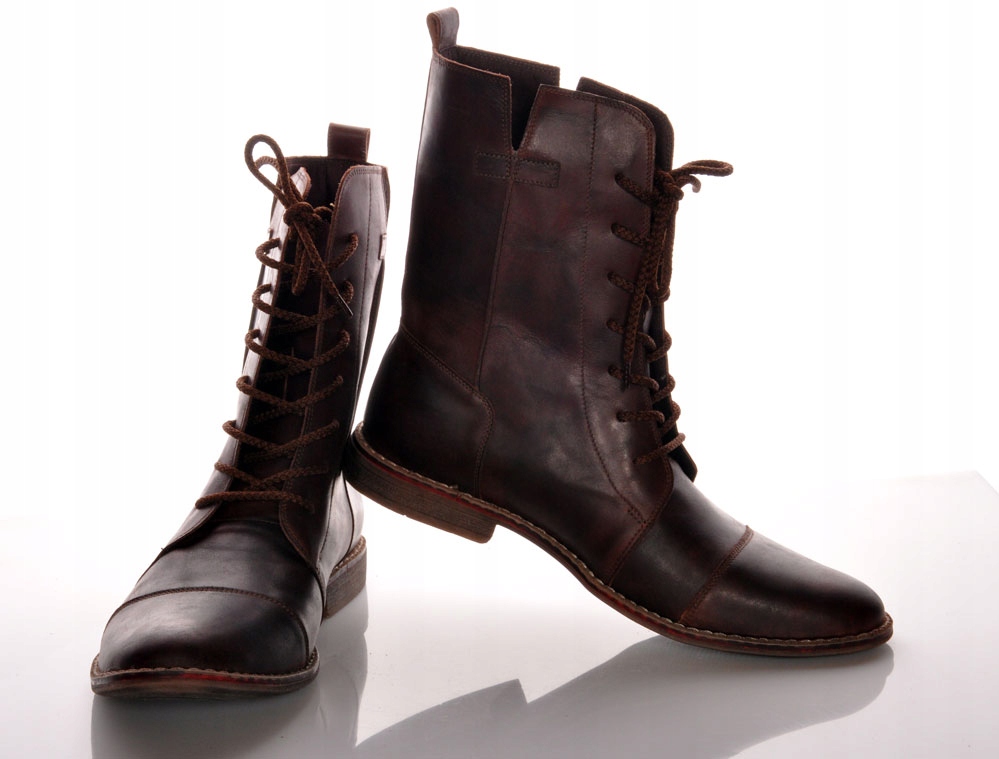 MEN BUTY BULLET SKÓRA RĘCZNIE MALOWANE BRĄZOWE + LEN SZTYBLETY trzewiki 41