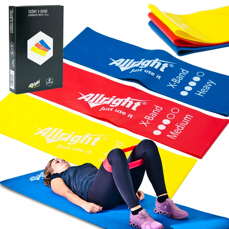 Zestaw gum do ćwiczeń taśmy Allright 7,6cm 3szt gumy oporowe fitness band