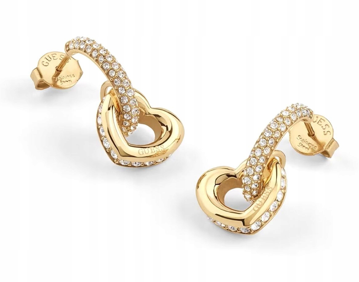 Ocelové Zlaté Náušnice Guess Love Náušnice Krystaly Křišťály JUBE05465JWYGT/U