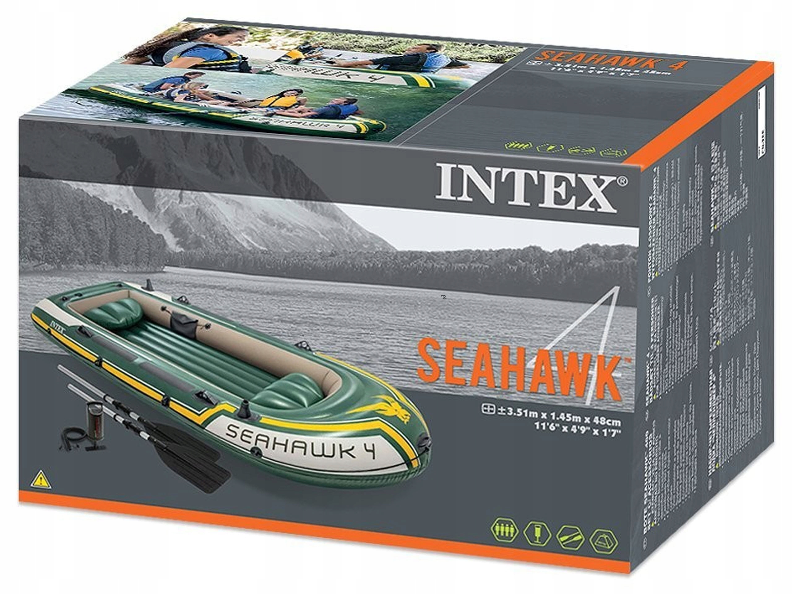 PONTON SEAHAWK 4 +WIOSŁA +POMPKA 351cm INTEX 68351 Waga produktu z opakowaniem jednostkowym 21.8 kg