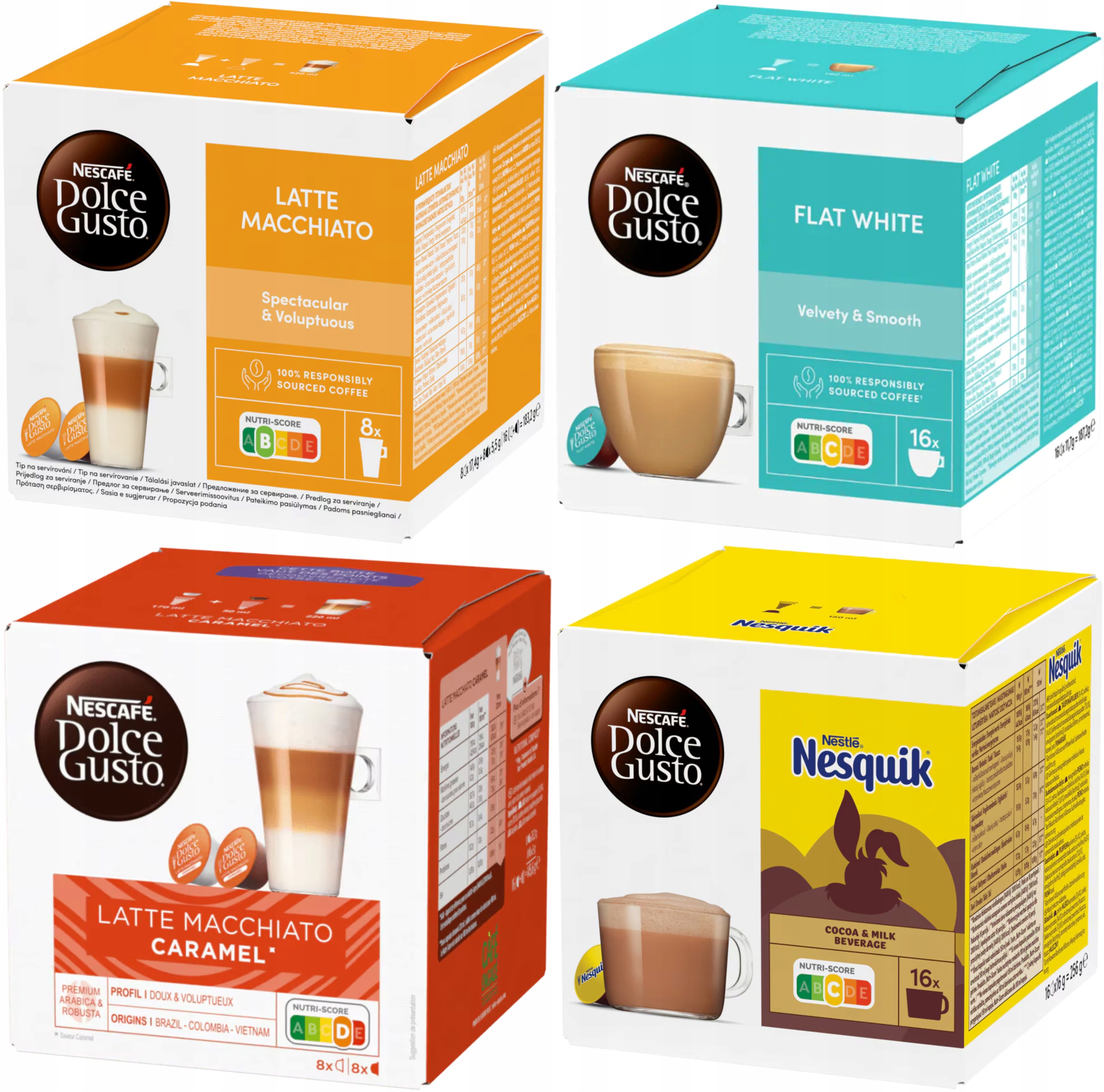 Levně Kapsle Dolce Gusto Nescafe Sada 4 x 16 kusů kávy Mléčné a Nesquik