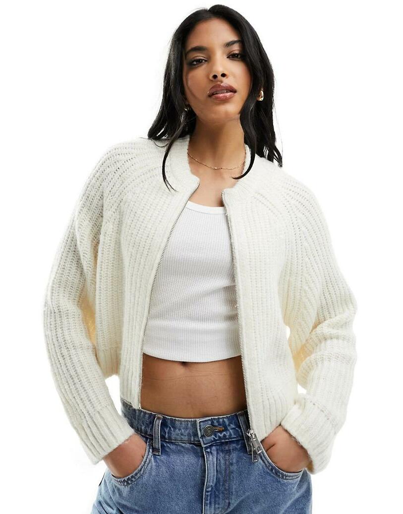 STRADIVARIUS ROZPINANY SWETER ZAMEK OKRĄGŁY DEKOLT 0XZ NH8__M