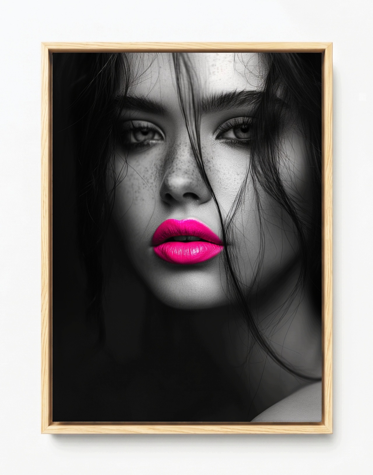 Obraz Rám Americký Box Portrét Žena Tvář Makro Foto Neon Růžový 60x80