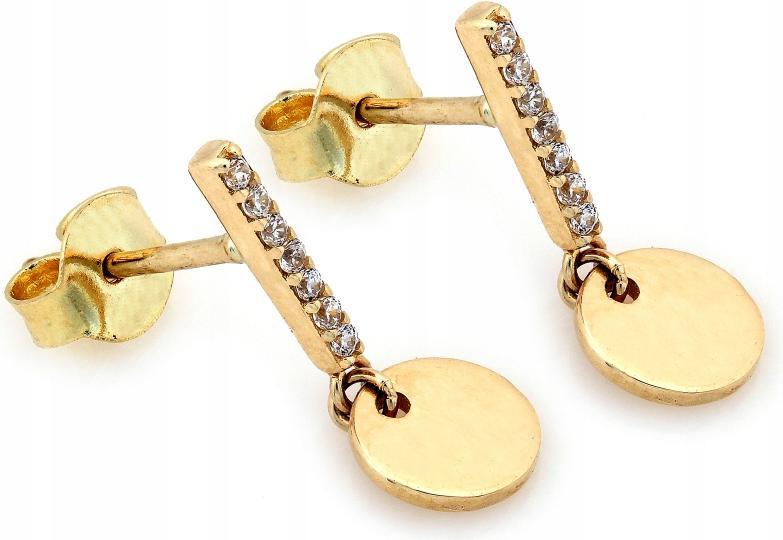 Zlaté náušnice 585 jemné visící na tyči jako dárek, elegantní 14 kt