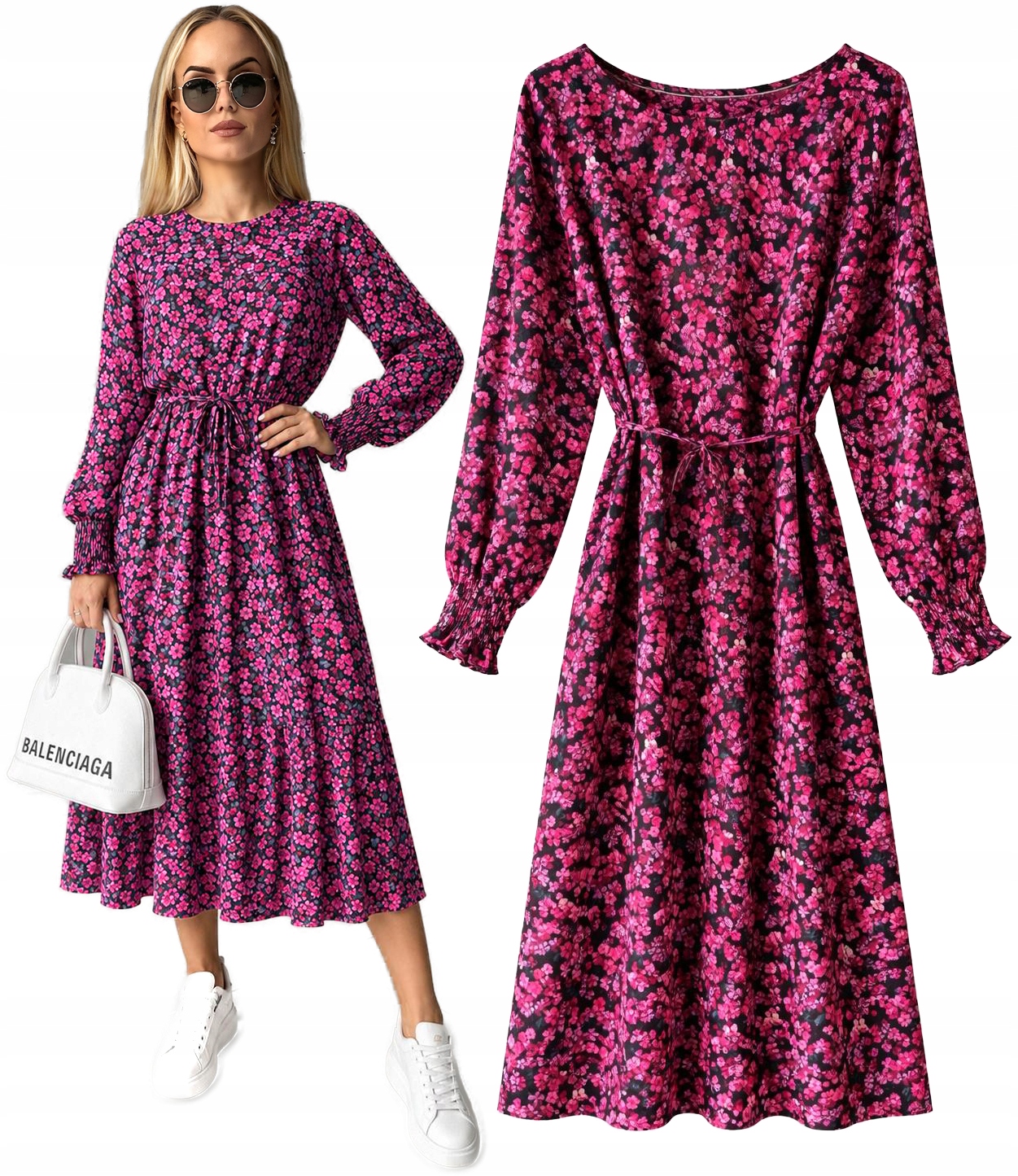 Letní elegantní volná, vzdušná Šaty Dámské midi květy floral Michalina