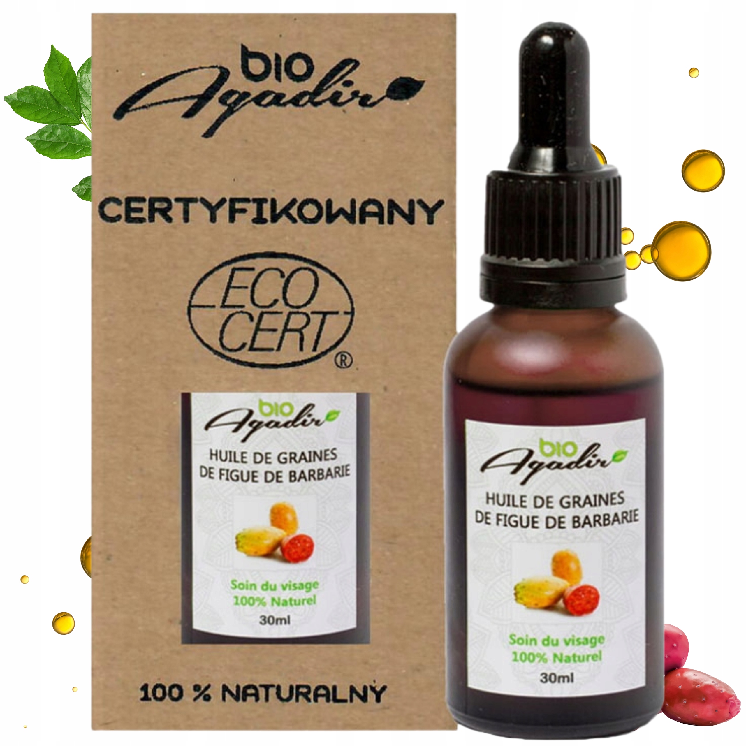 Czysty Naturalny Olej z Opuncji Figowej Agadir 30ml do Twarzy Bezpieczny