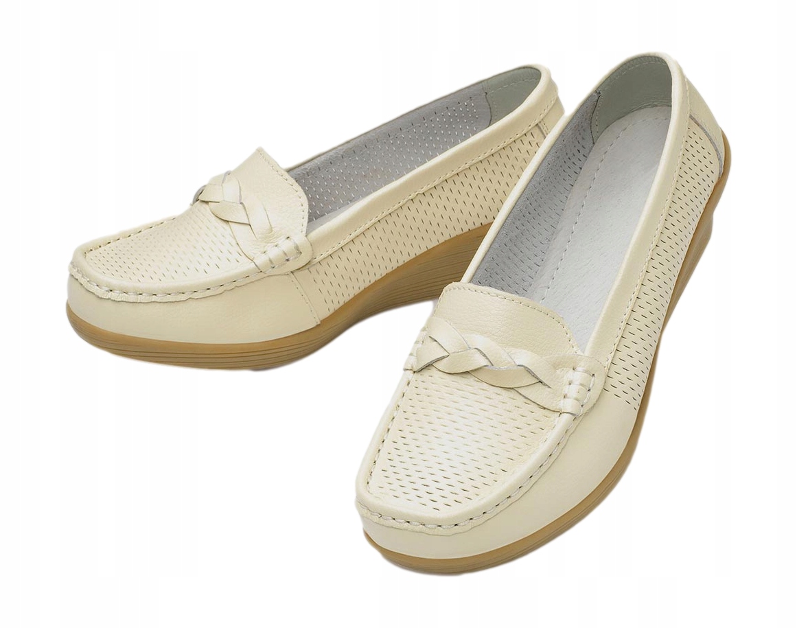 

Buty Skórzane Damskie mokasyny skóra Ecru *38