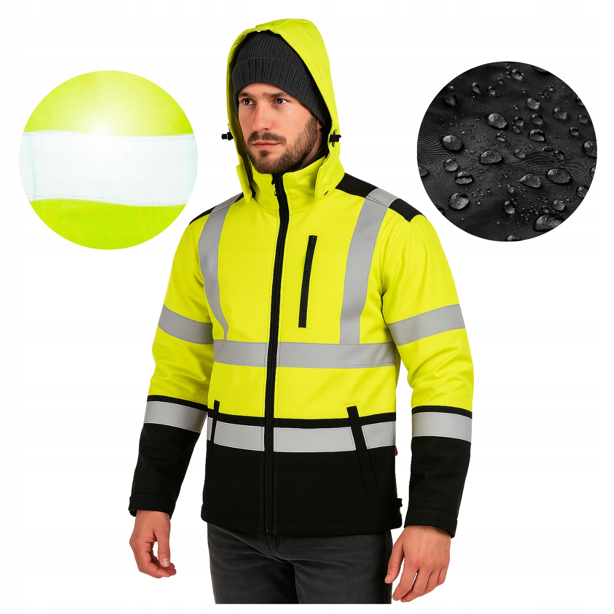 Pánská pracovní bunda Softshell Voděodolná Reflexní žlutá s kapucí M