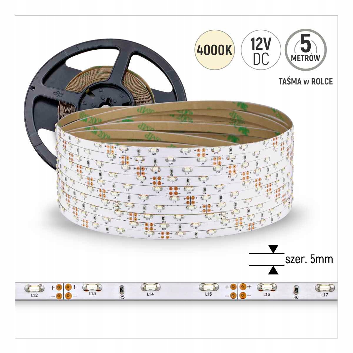 TAŚMA 60LED 335 WEW. 12V NEUTRALNA 4,8W/m / 5 METR