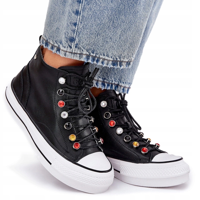 Vysoké Tenisky Z Přírodní Kůže Platforma Goe RR2N4101 Černé 37