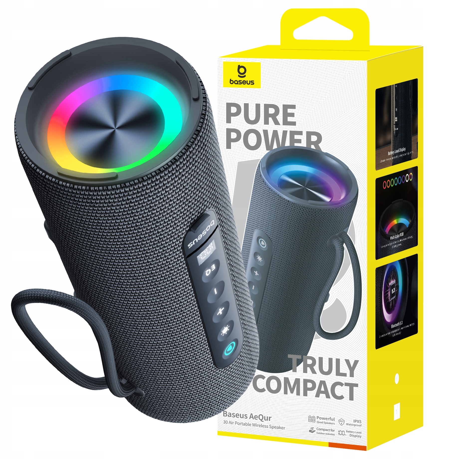 Baseus Prenosný Bezdrôtový Reproduktor Výkonný Bluetooth 5.3 Led Bass IPX5