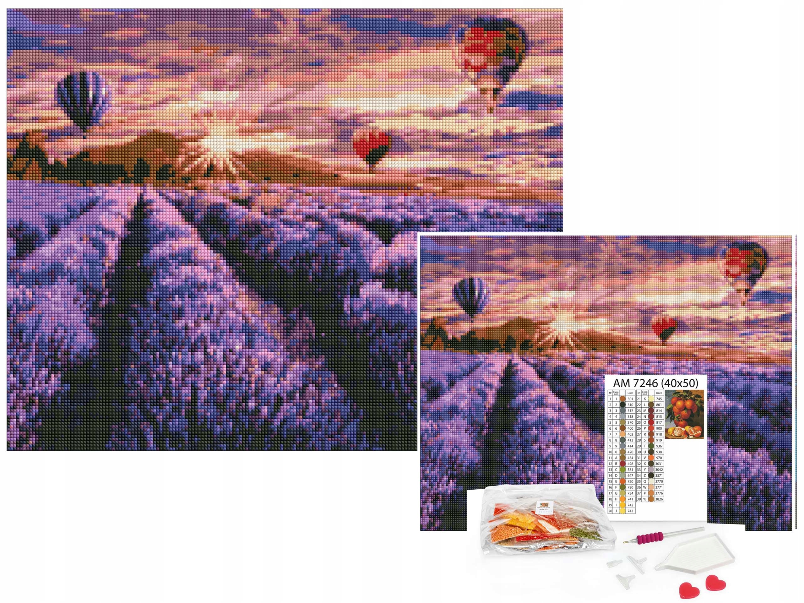 Levandulové Pole 40x50 cm diamantová výšivka Diamond Painting Mozaika