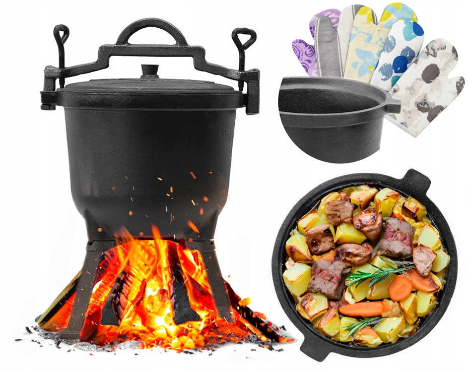 KOCIOŁEK ŻELIWNY 10L PIECZONKI PRAŻONE DUSZONKI GRATIS RĘKAWICA