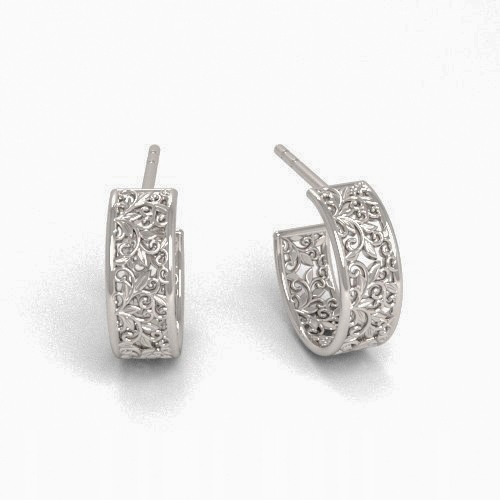 Náušnice kruhy s prolamovaným ornamentem rhodiované stříbro