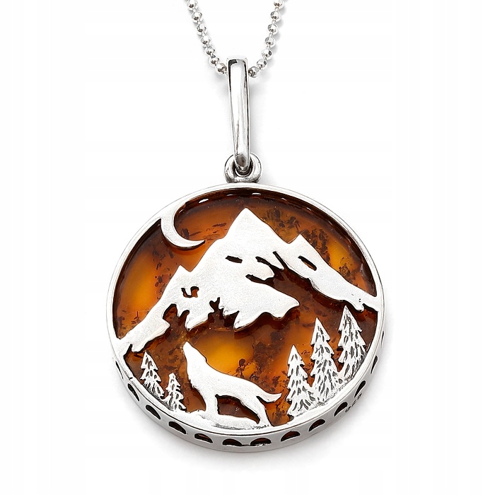 Stříbrný Horský Přívěsek S Pohledem Na Jantar +řetízek