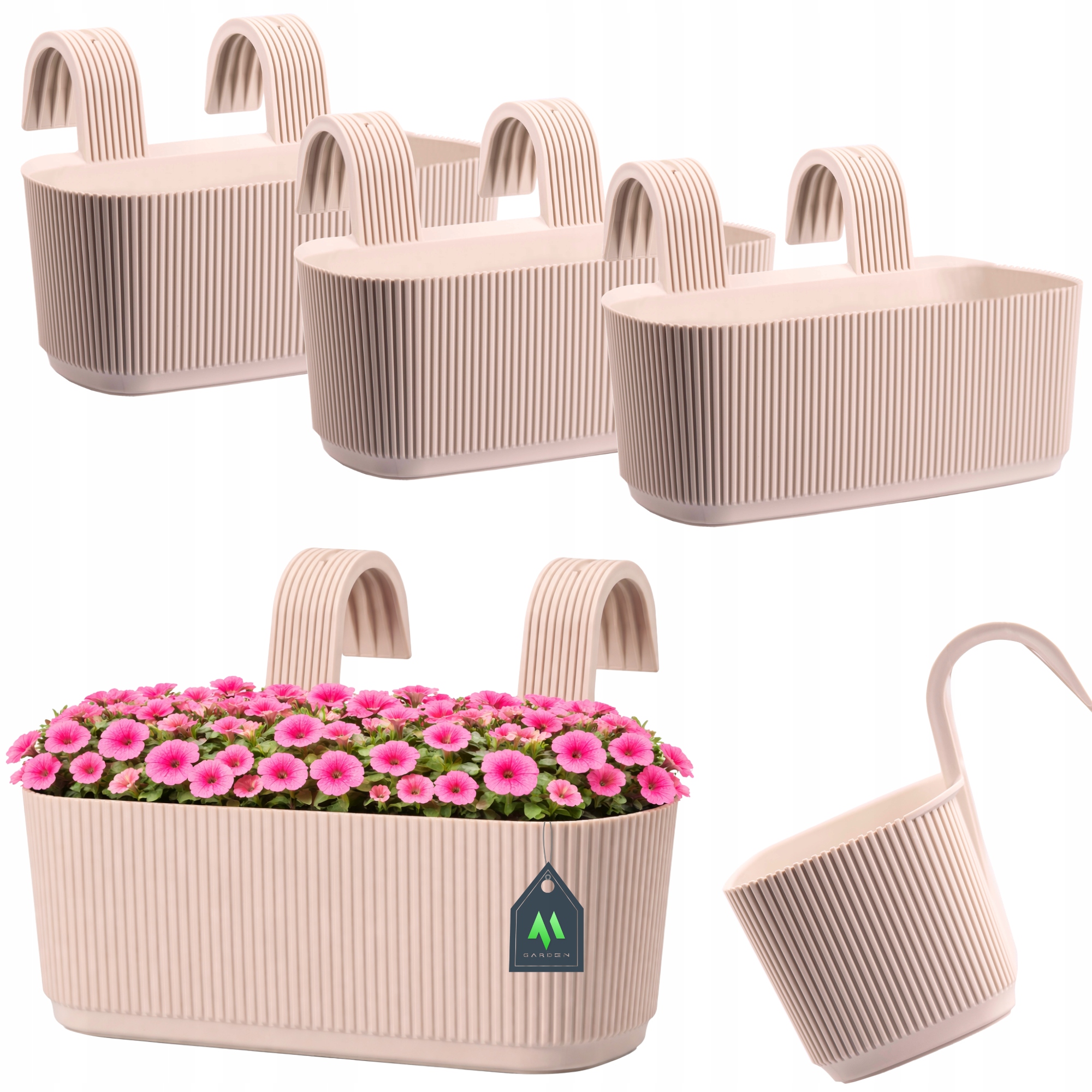 3 x Doniczka Balustradowa 29 CM Beż Na Poręcz Odporna Na Warunki